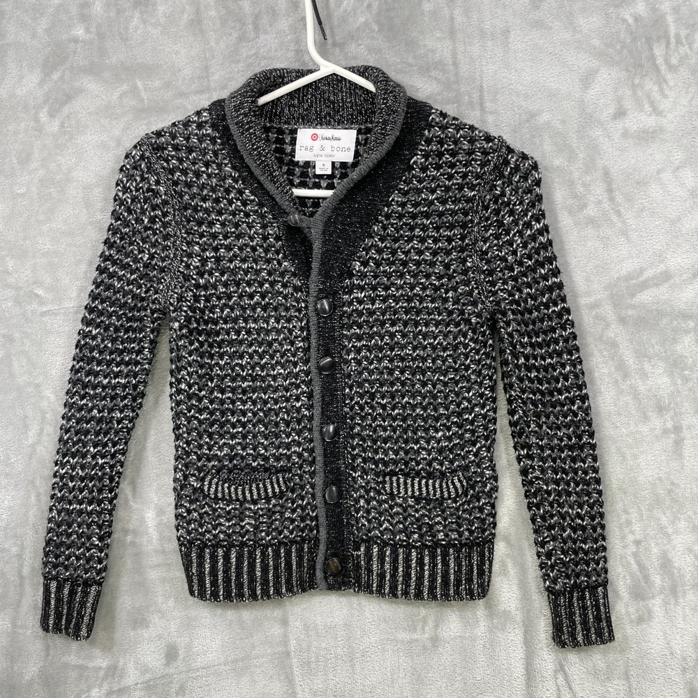 Rag & Bone Boys Cardigan Sweater S Gray Marled Wool Blend‎ Kids Neiman Marcus